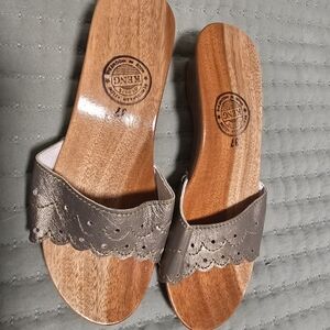 Brown Sandals with Perforated Design and Cork Sole